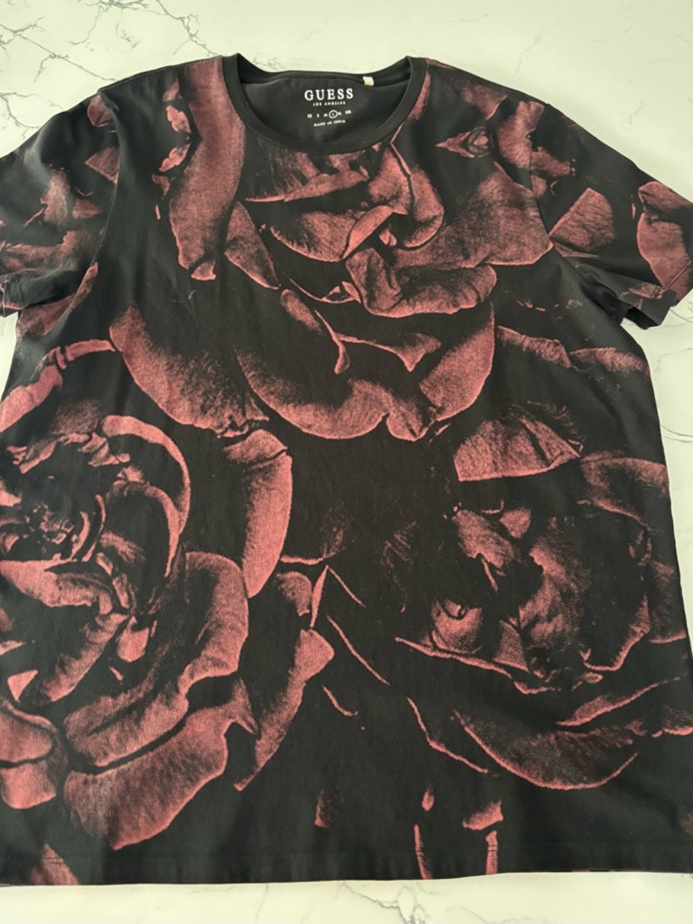 GUESS Black T-Shirt with Dusty Rose Floral Print